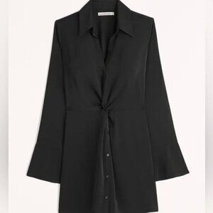 ABERCROMBIE - Long-Sleeve Twist-Front Shirt Black Dress XS